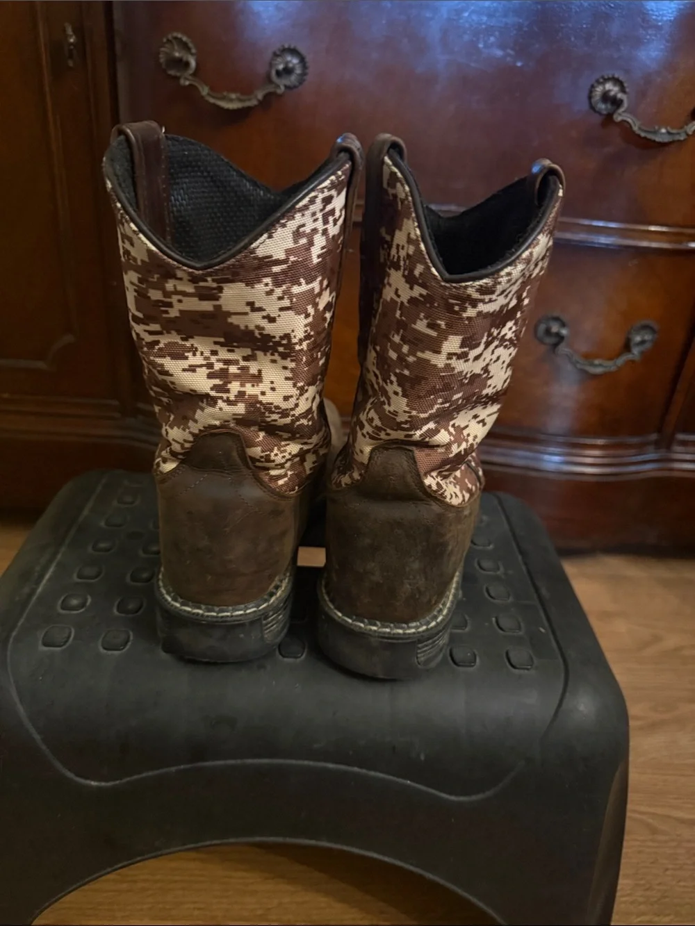 Old West Brown Leather & Camo Canvas Kids' Pull-On Boots